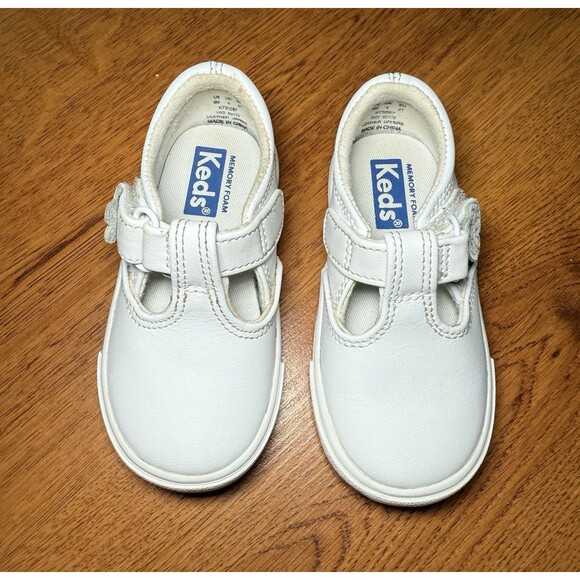 Keds Toddler Girl Shoes Daphne T-Strap White Leather Size 5 Hook Loop - Picture 2 of 9